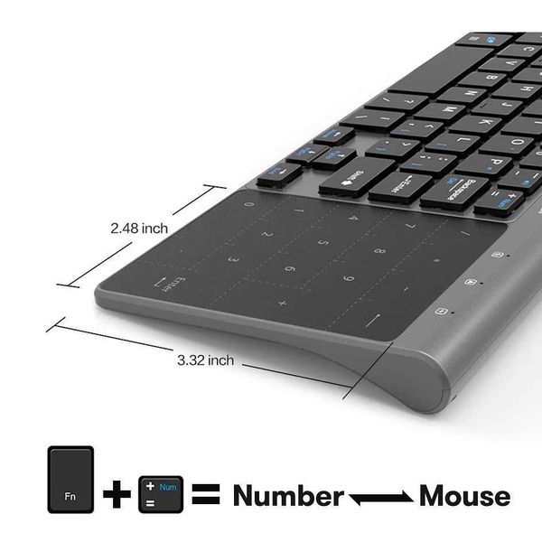 Keyboards 2.4G+Bluetooth wireless mini keyboard with digital touchpad suitable for laptops smart TVs and adjustable 59 key wireless mini key