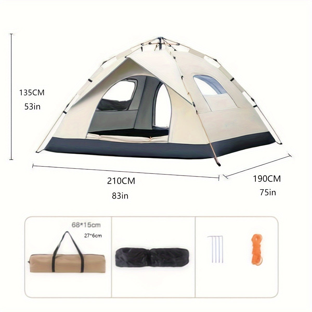 TEMU 4-person Tent - High Quality & Windproof Automatic Pop-up Tent With Easy Setup, Lightweight Portable Design For Outdoor Hiking, Backpacking,