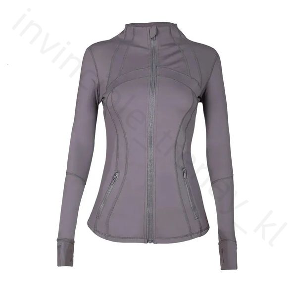 Jaqueta de ioga feminino mangas compridas roupas de cor sólida nas costas de zíper de ginástica moldando a roupa de fitness da cintura