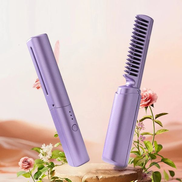 Hair Straighteners Straightener Curler Charging Wet Dry Electric Heating Comb Flat Iron Straightening Styling Tool Home Appliances 231023