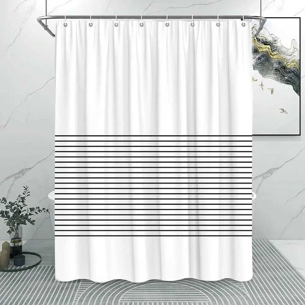 Abstract Line Mini Shower Curtains Washable Cloth Shower Curtains Fabric Rural Striped Shower Curtains Farmhouse Bathroom Decoration W240808