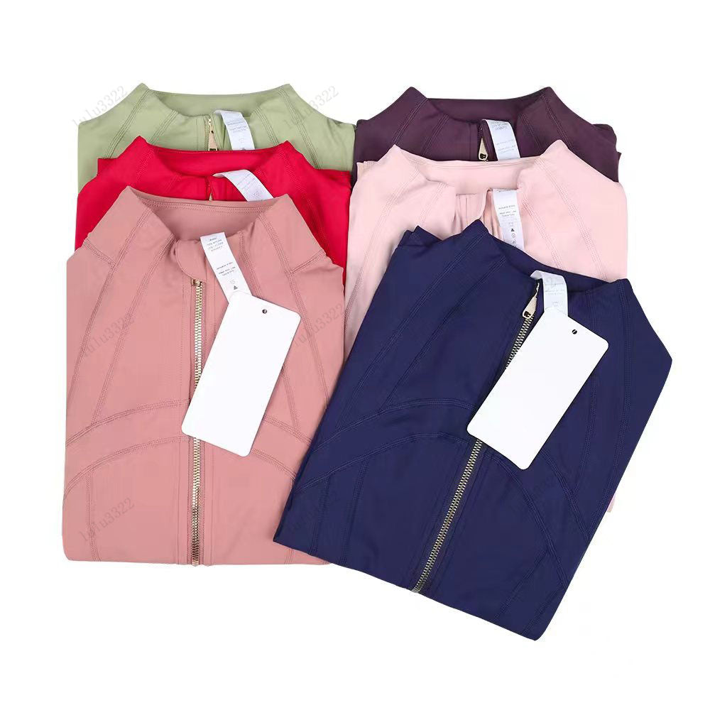 Hot sale Yoga short Jacket WomenDefine Workout Sport Coat Fitness gold zipper Jacket Sports Quick Dry Activewear Top Solid Zip Up Sweatshirt Sportwe