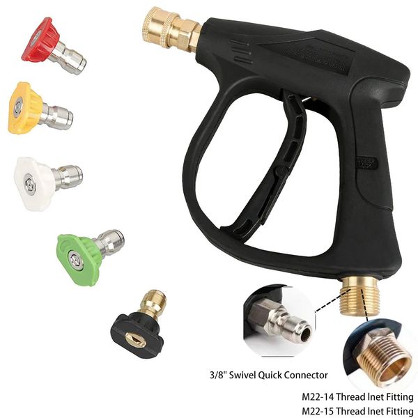 Short handled high-pressure cleaning gun with 5 replacement spray nozzle tips used for car washing and garden cleaning tools 241016
