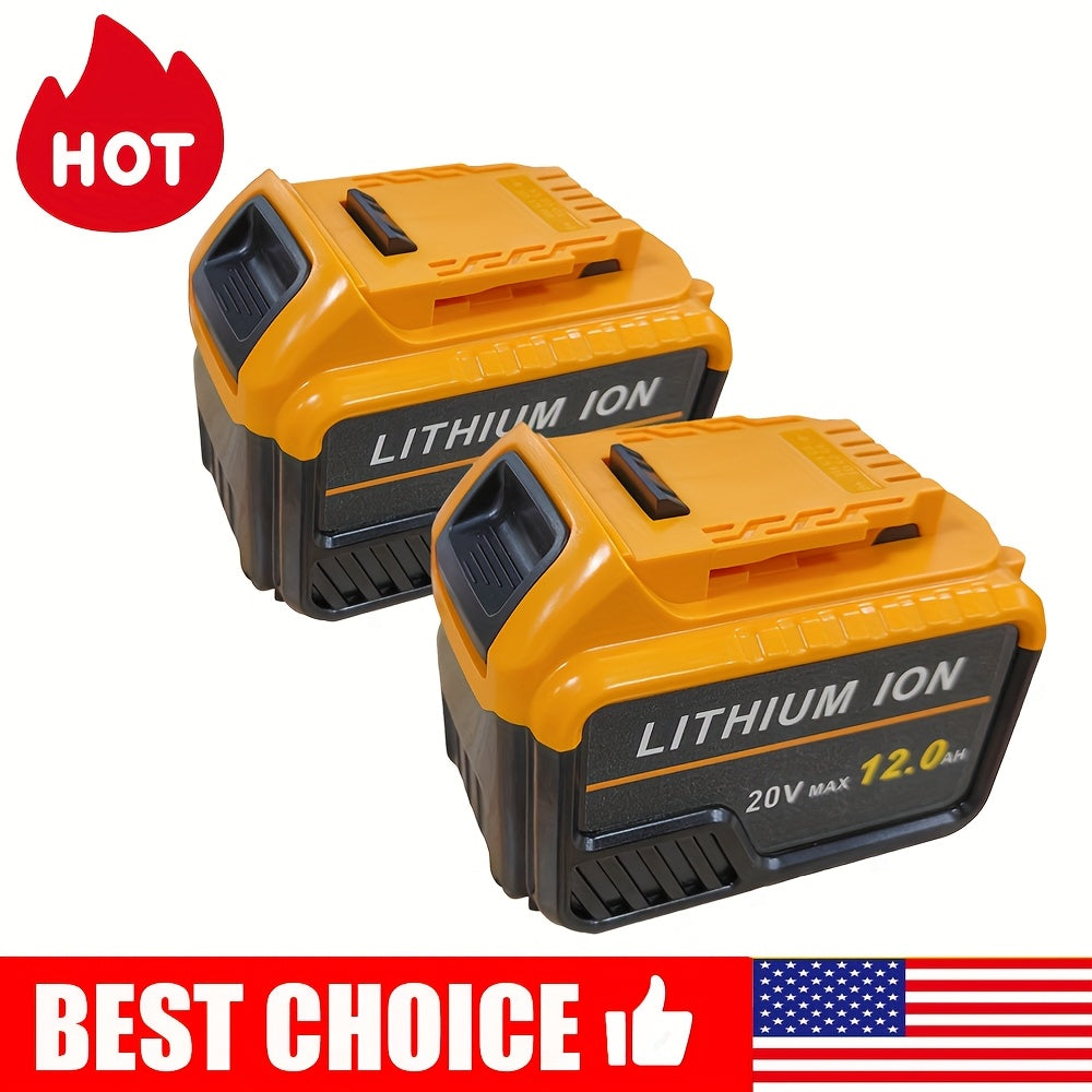 TEMU 2pcs For Compatible With Dw907, Dcb200, Dcc785, - High-capacity 12000mah (12.0ah), With Indicator, For Drills, Cordless Tools, Lawn Mowers -