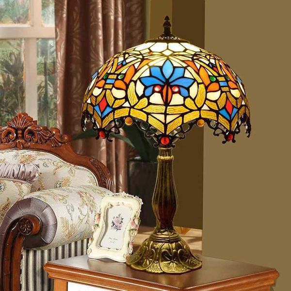 European Creative Tiffany Stained Glass Living Room Bedroom Restaurant Bar Hotel Decoration Bedside Table Lamp E27 AC110V 240V Z250211