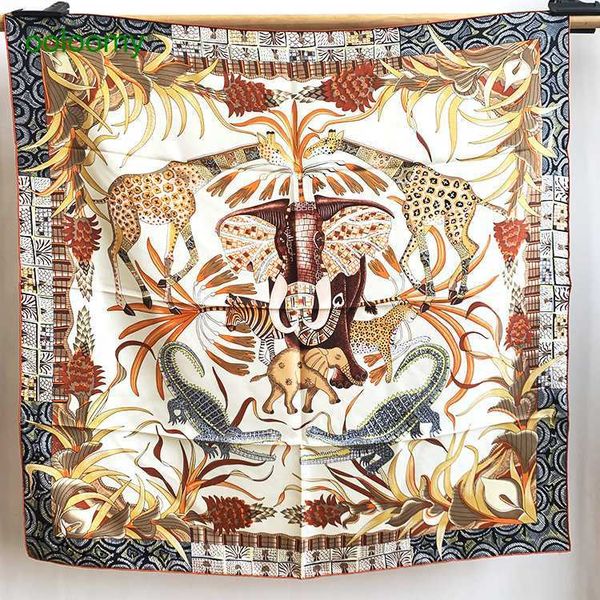 Hemres Designer Scarves New Senna River Elephant 90 Springsummer Sunshade Shawl Twill Large Mulberry Silk Scarf Female