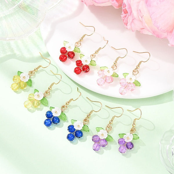 Boucles d'oreilles pendantes en forme de fleur avec perles rondes en acrylique et en verre
