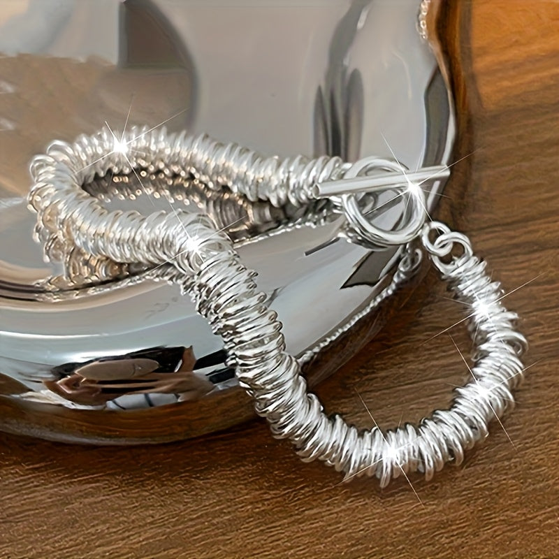 TEMU 1 925 Silvery Plated Bracelet, Large Round Fashionable Hand Chain, Suitable For Daily Wear And Parties, Perfect Gift, For Teenager
