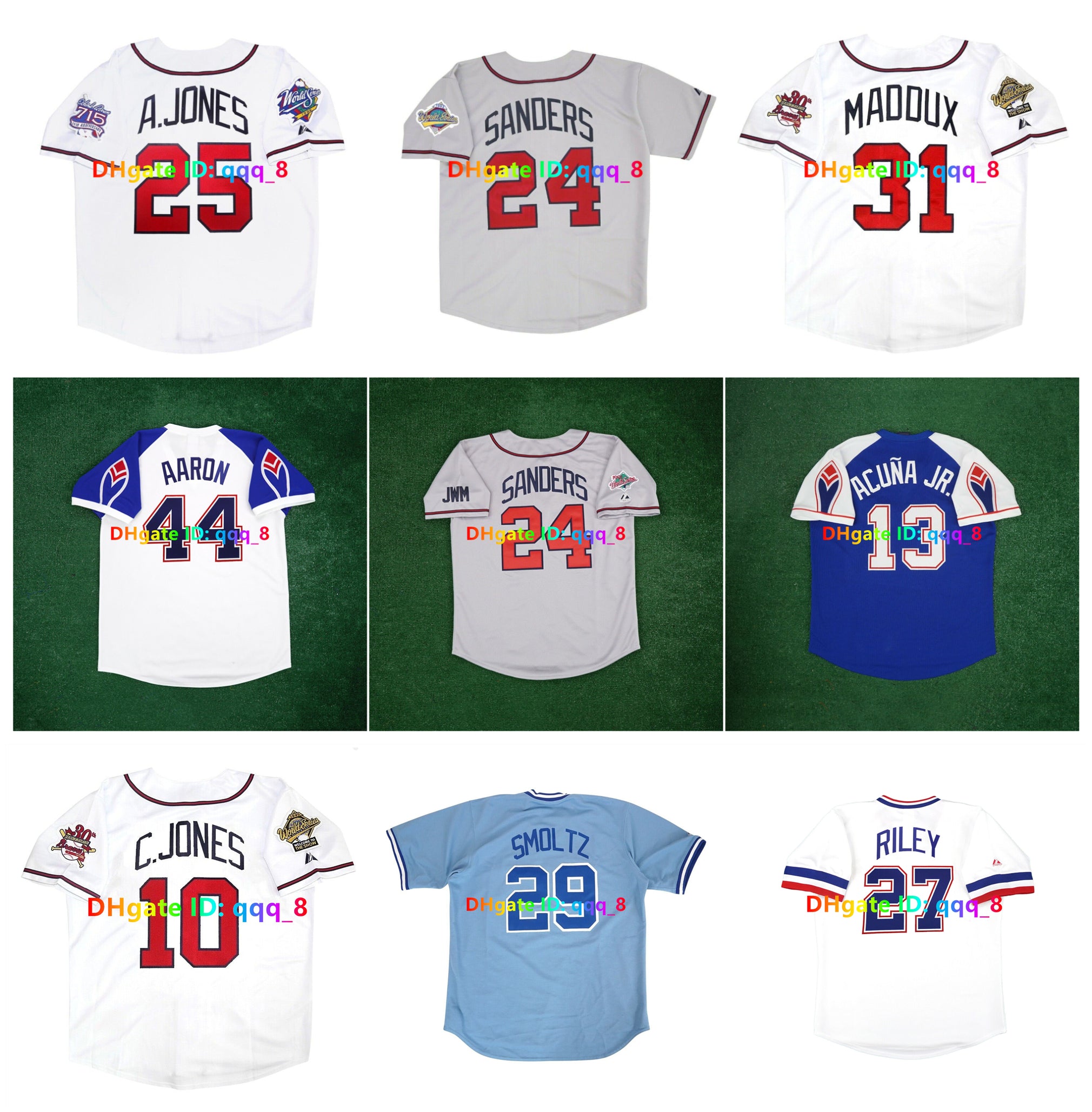 Chipper Jones Deion Sanders Brave Baseball Jersey 1995 1999 World Series Fred McGriff Dale Murphy Andruw Jones Hank Aaron Ronald Acuna Jr. Greg 31 M