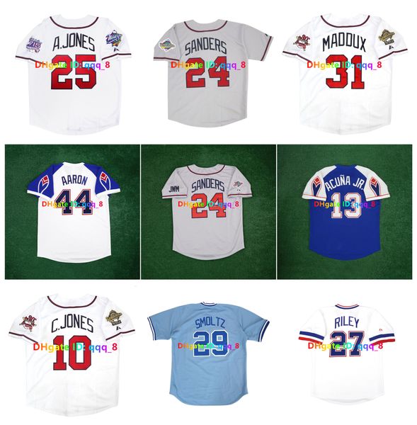 Chipper Jones Deion Sanders Brave Baseball Jersey 1995 1999 World Series Fred McGriff Dale Murphy Andruw Jones Hank Aaron Ronald Acuna Jr. G