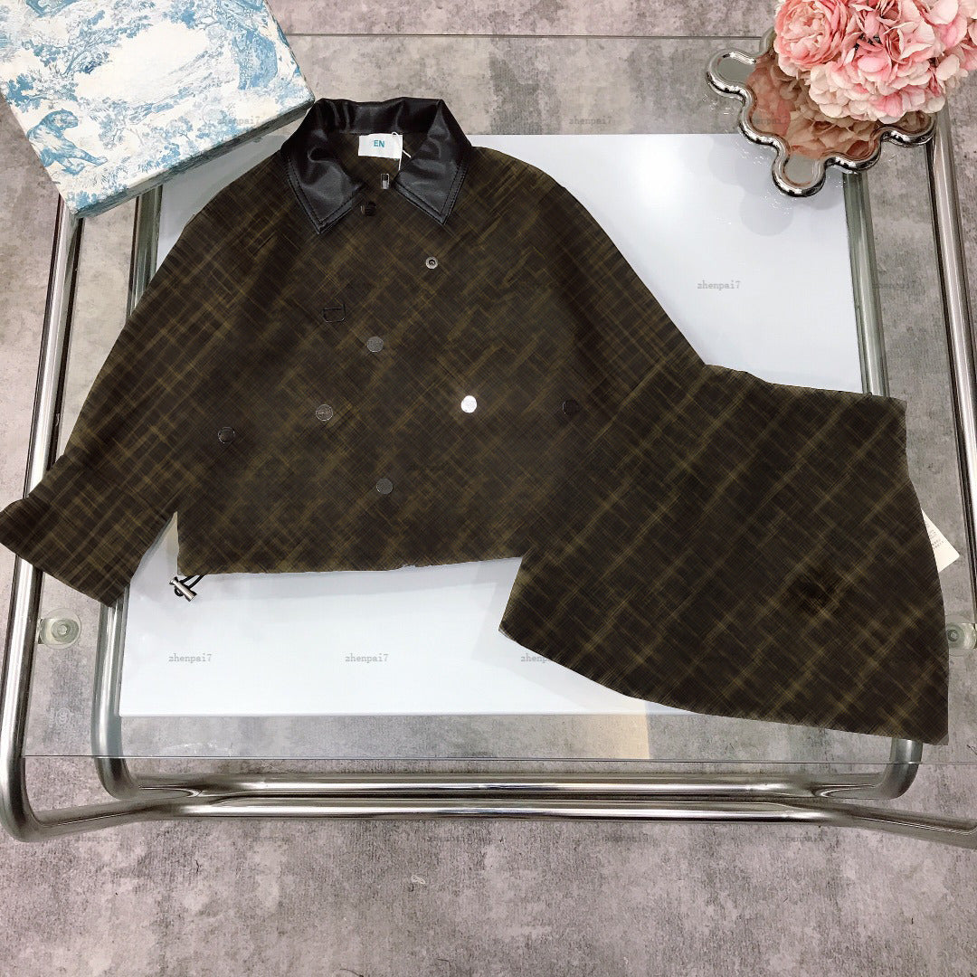 Top girls dress denim Princess dress set kids designer clothes Leather lapel design baby jacket and skirt A087X03N033