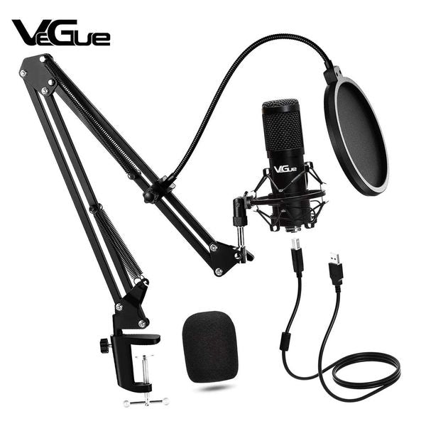 Vegue Professional Steaming PC Condens Studio Microfono USB Condenser Gaming Microphone Kit with Boom Arm Stand CL240813