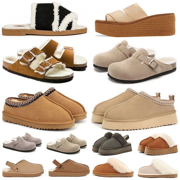 Winter Fur Designer tasman Slippers furry tazz slides clogs Women Flat Mule Luxury Sandals Woman Wool Black White Beige Pink Sand Sandal Lad