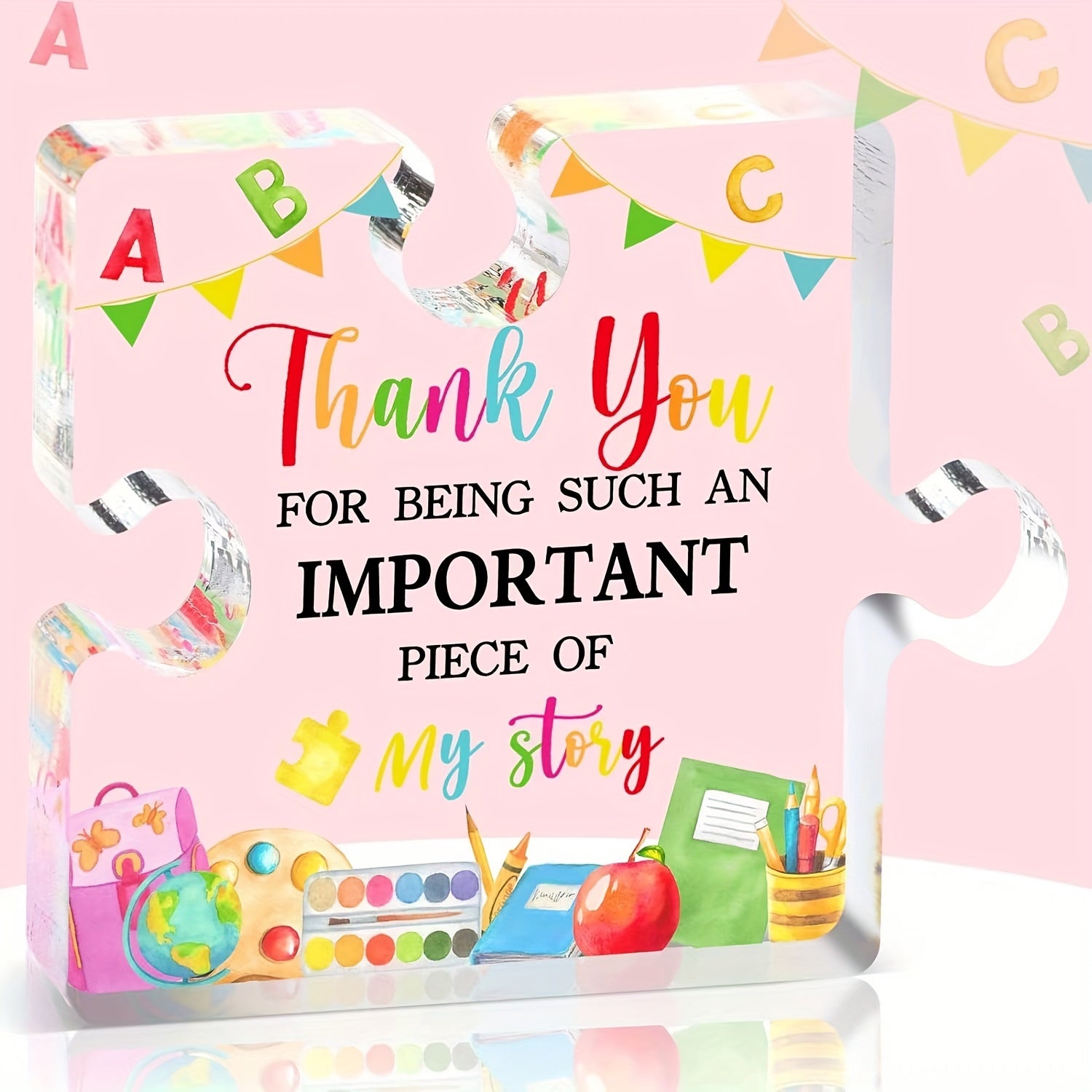TEMU 1pc Puzzle-themed Acrylic Paperweight With Inspirational Message - Perfect Teacher Appreciation, Graduation, Or Birthday Gift For Women -