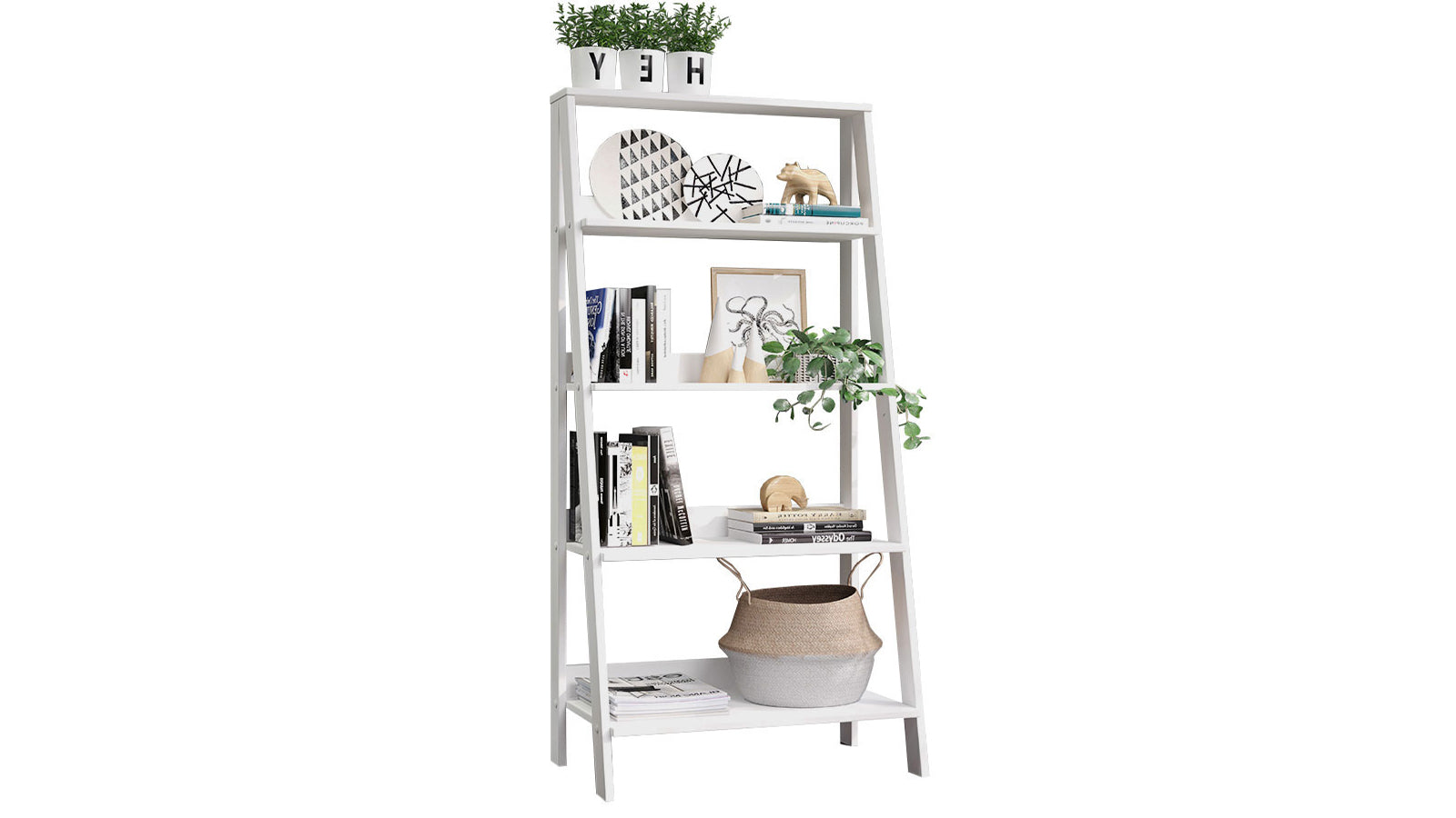 Madesa 5-Tier Ladder Shelf, Free Standing Bookshelf, Wood White