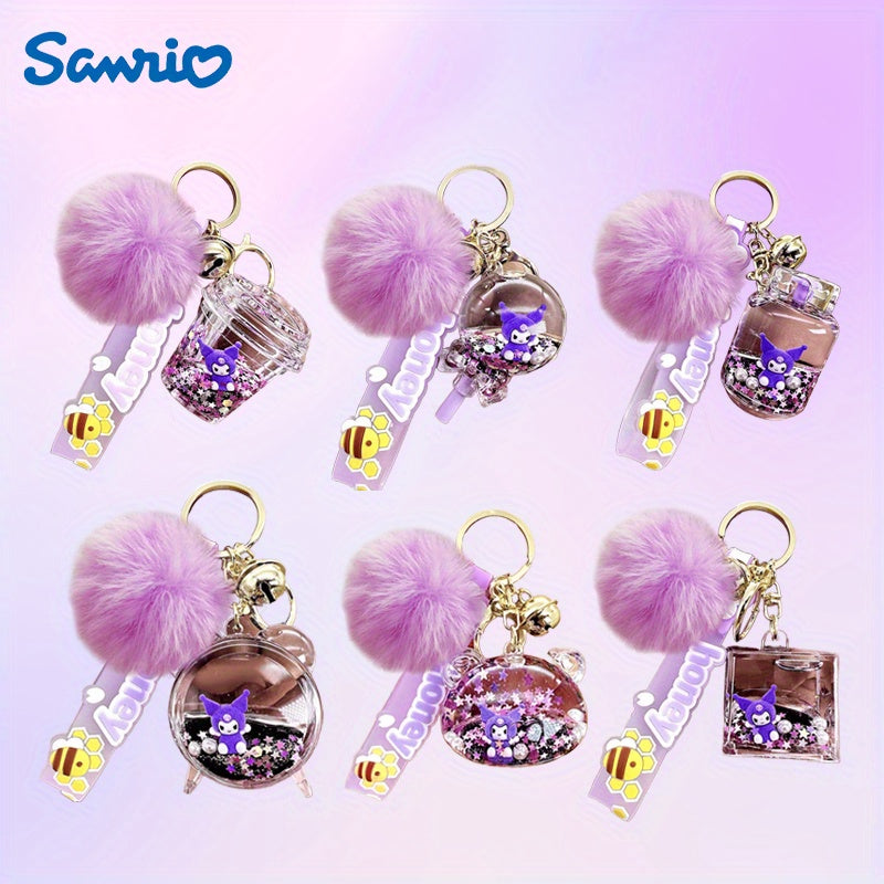 TEMU 12pcs For Kuromi Keychains - Cute Key Rings With Purple Fluffy Pom-poms, Alloy Charms, And "for Kuromi" Tags, Perfect For Backpacks, Cars, And