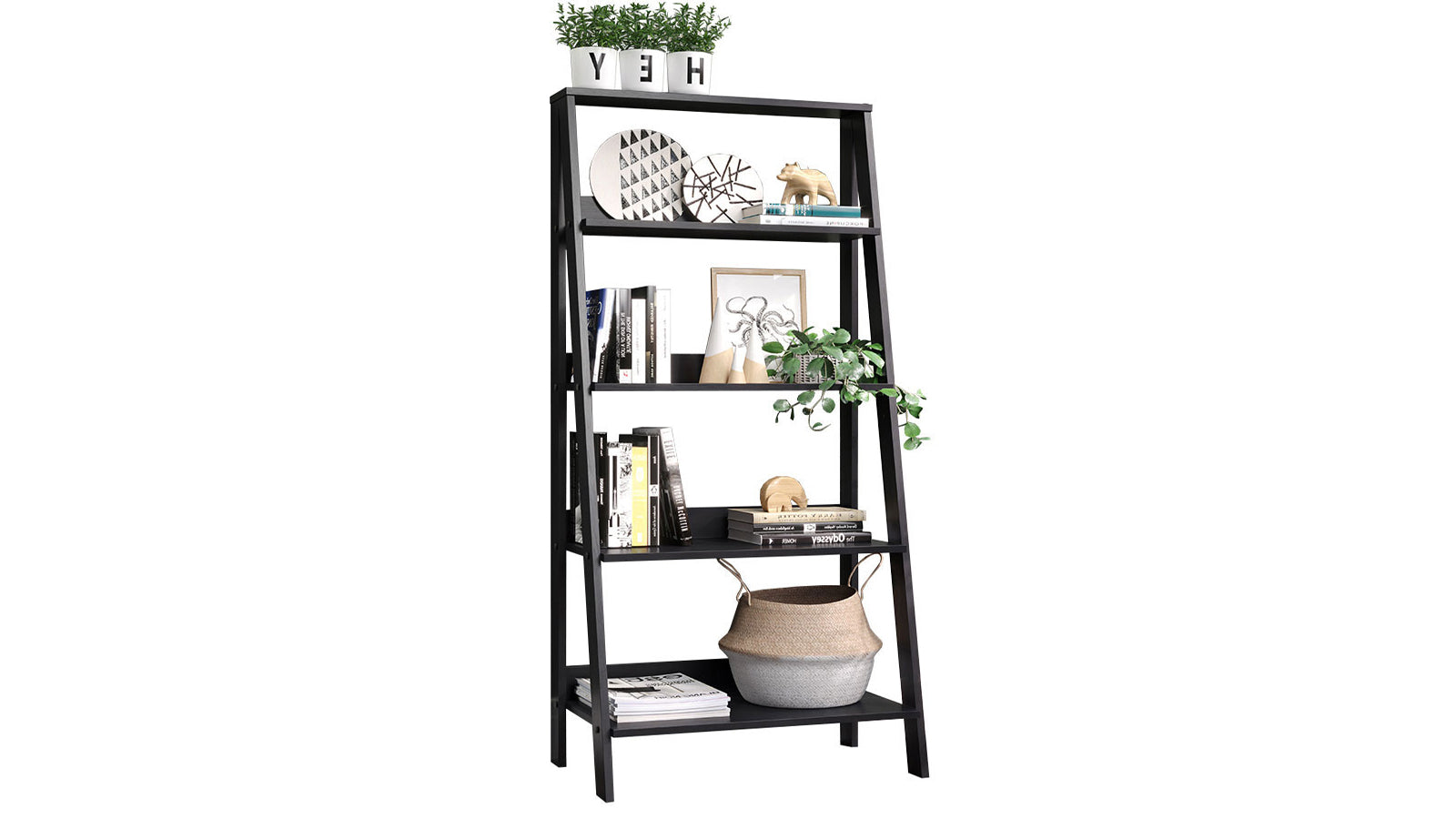 Madesa 5-Tier Ladder Shelf, Free Standing Bookshelf, Wood Black