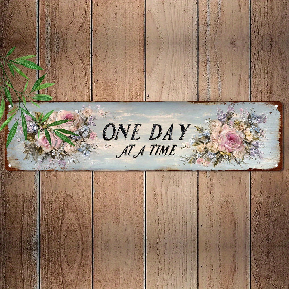 TEMU Vintage Victorian Style Aluminum Sign With Floral Wreath Design - Rustic Wall Decor For Home, Farmhouse, Porch & Outdoor Spaces, 4x16 Inches,