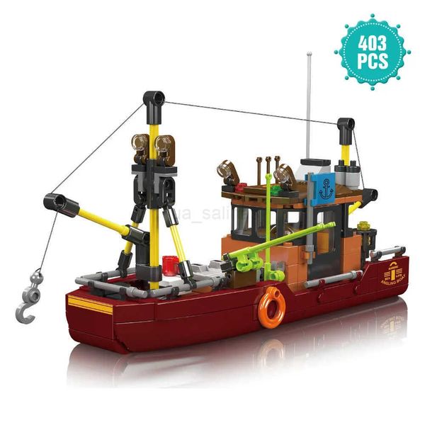 Ci Fishing Boat Vessel Trlboat Model Building Blocks Set Sailor Ship Sea Fisher Fishing boat Toys For Boys Girls Gifts Z241209