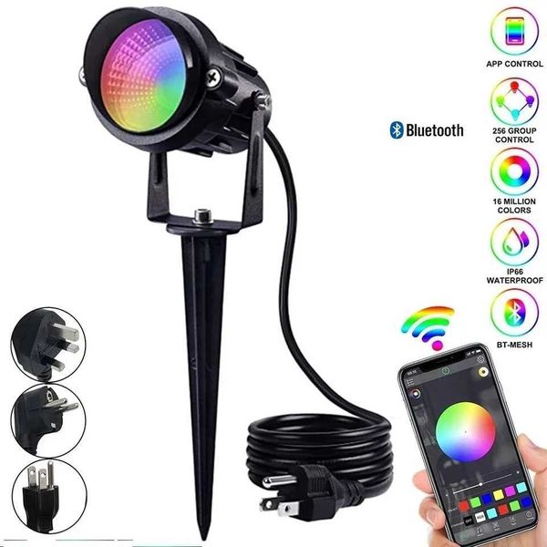 6W Smart Bluetooth RGB Landscape Light LED Garden Light Waterproof WIFI Application Control 16 Million Color Outdoor Courtyard Lawn Spotligh