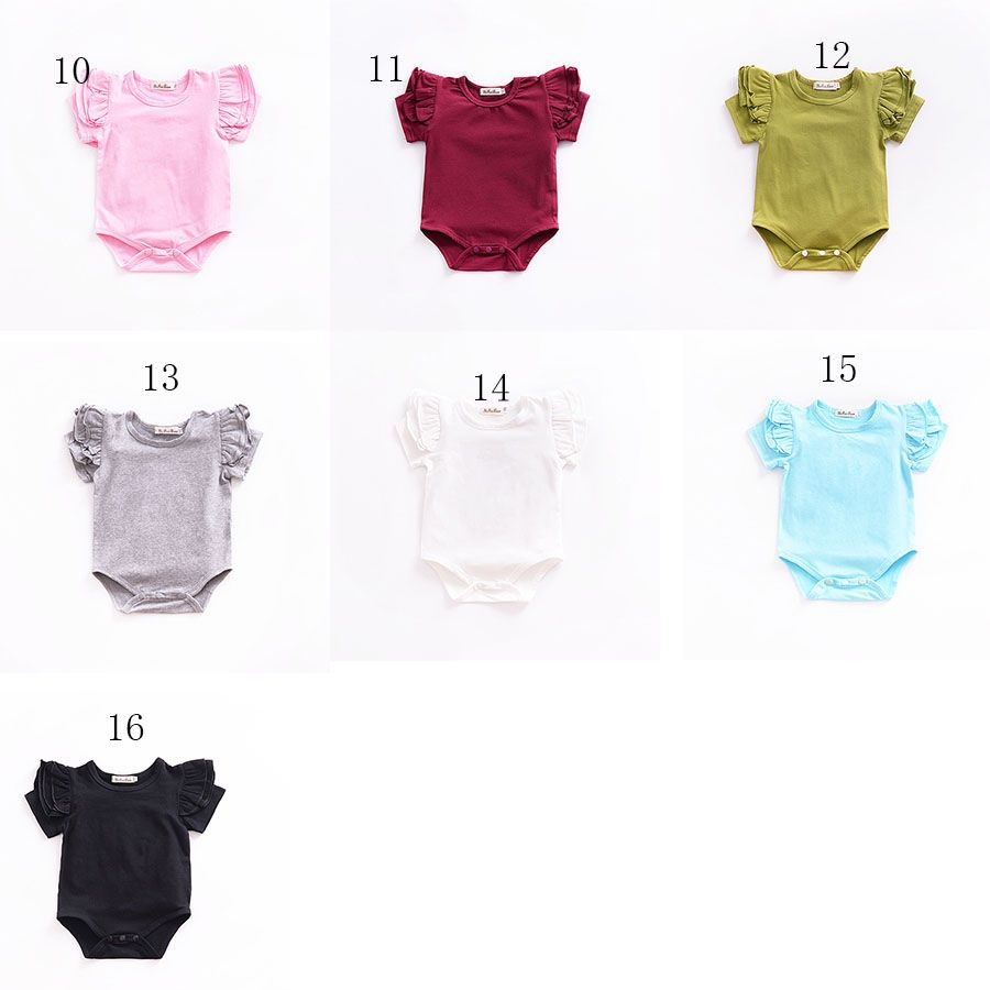 K558 Baby Fly sleeve romper INS Short sleeve ruffler Jumpsuits new Boutique kids Climbing clothes 16 colors
