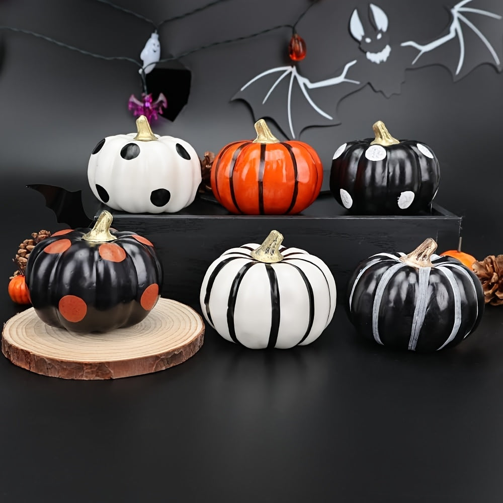 TEMU Halloween Indoor Decor, 6 Black And White Pumpkins With Tiered Tray, Desk, Mantel, Autumn And Thanksgiving Decoration