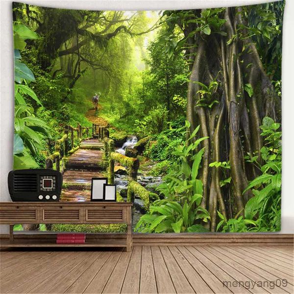 Tapestries Nature Scenery Backdrop Tapestry Forest Sea Beach Waterfall Landscape Wall Hanging DIY Home Decorative Doorway Curtain Customize