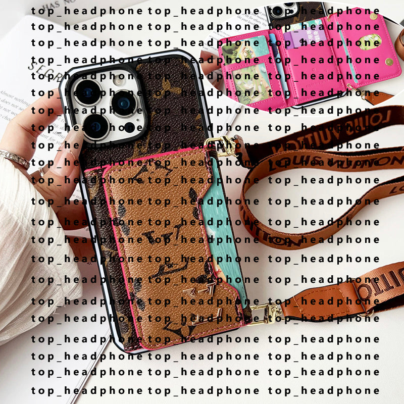 Luxury Designer Crossbody Shoulder Strap Lanyard Phone Case 17 Pro Max 16 15 14 13 Mobile Cover Fashion Brand Wallet Purse Card Holder Case Samsung