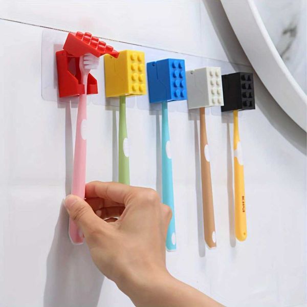 Plastic Toothbrush Holders for Wall Mount No Drilling Required Electricity-Free Toothbrush Organizer with Building Block DeC250108