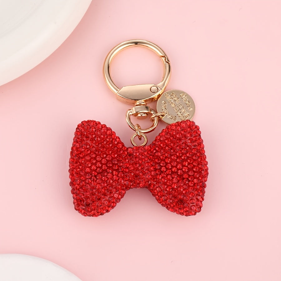 TEMU Sparkling Bow Keychain – Glittery Multicolor Car Pendant & Bag Charm For Women, Alloy With Golden-tone , Keys, Bags, Or Diy Fashion Accessories,