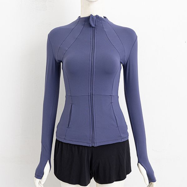 1u Womens Yoga Jacket Long Sleeves Outfit Solid Color Back Zipper Gym Jackets Shaping Waist Tight Fitness Outfit Sportswear
