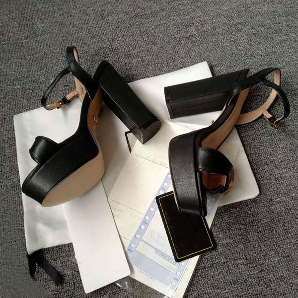 Designer sandals tide brand summer waterproof platform women&#039;s high heels leather fashion metal buckle ladies red bottom dress office s