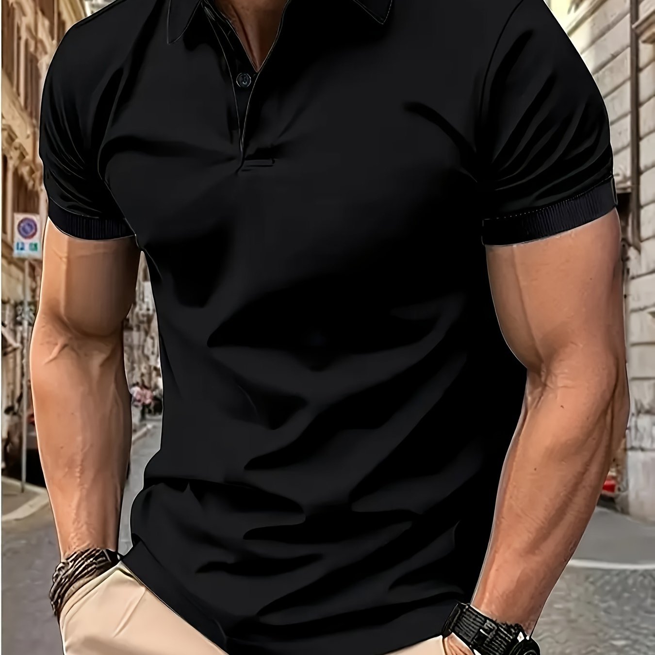 TEMU Men's Short Sleeve Lapel Collar Golf T-shirt In Solid Color, Versatile For Sport And Casual Wear
