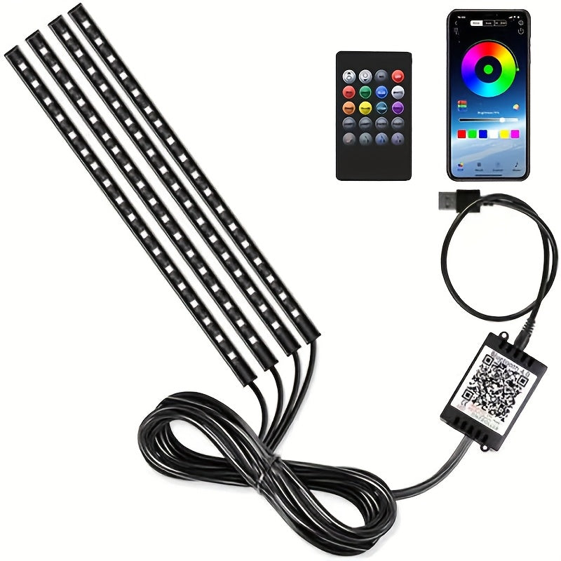 TEMU Gy Usb-powered 4pcs Led Car Interior Lighting Kit - Colorful Lights With Music Sync For Ambiance, Without Battery