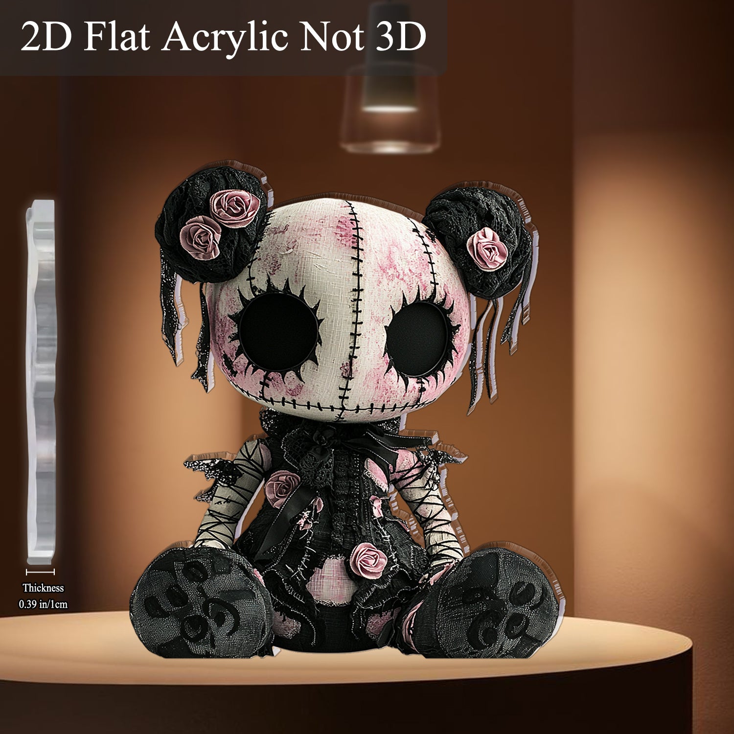 TEMU [2d Flat] 1pc Gothic Acrylic Tabletop Decor Sign (5.91"x5.11") – Unique 2d Flat Design With Black & White , Roses, And Costume, Halloween, Bar,