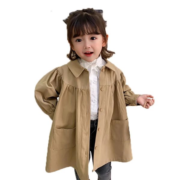 Girl Trench Coat Cotton Long Windbreaker Spring Autumn School Girl Trench Kids Outerwears Casual Trench Jacket Coat for Girls 240711