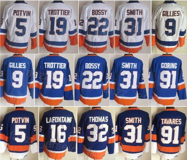 Man Vintage Hockey 19 Bryan Trottier Jersey Retro 31 Billy Smith 16 Pat LaFontaine 32 Steve Thomas 91 John Tavares 91 Butch Goring 22 Mike B