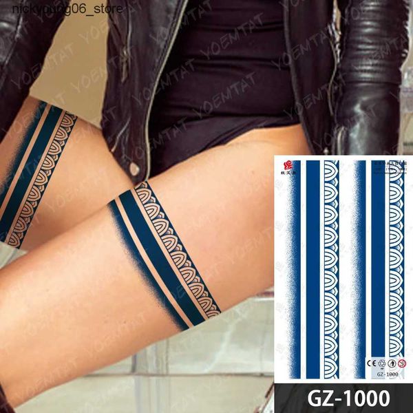 Tattoos Colored Drawing Stickers Semi tribal geometric lines Harajuku waterproof temporary stickers juice long-lasting prosthetic leg tattoo