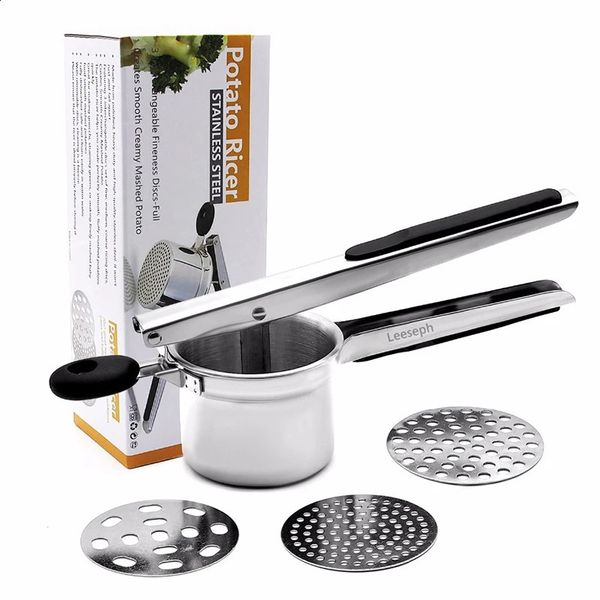 Stainless Steel Potato Ricer with 3 Interchangeable Fineness Discs Silicone Grip Handle kitchen tools by Leeseph 241105