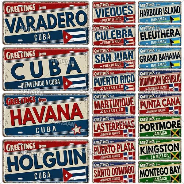 Artisian Cuba Caribbean Jamaica Dominican Republic Bahamas Puerto Rico Landmark License Plate Greetings City Metal Sign Wall Decoration Z250