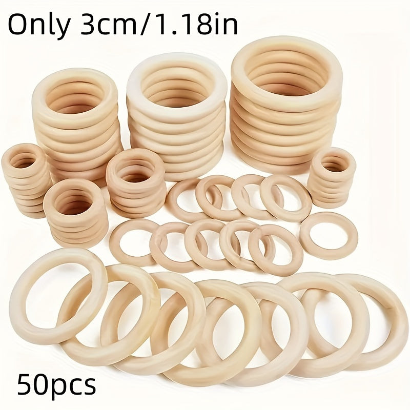 TEMU 50pcs Natural Wood Beads For Making, Handbag Charms & Home Decor Crafts - Smooth Unfinished Wood Rings With Multifunctional Beading & Bead