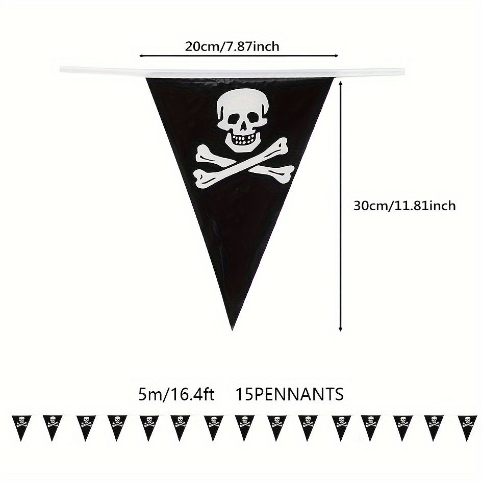 TEMU Pirate Banner - Black Triangular Wall Decoration With And Design, Pirate-themed Birthday Parties For Boys And Girls, Polyethylene Material, No