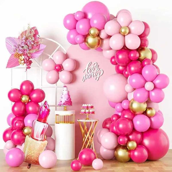 Party Balloons Lipstick Balloon Wreath Kit Rose Red Macaron Pink Latex Balloon For Girls Valentines DayWedding Bachelorette Party Decoration