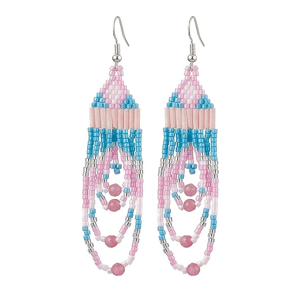 Fer avec verre avec boucle d'oreille pendante en jade blanc naturel