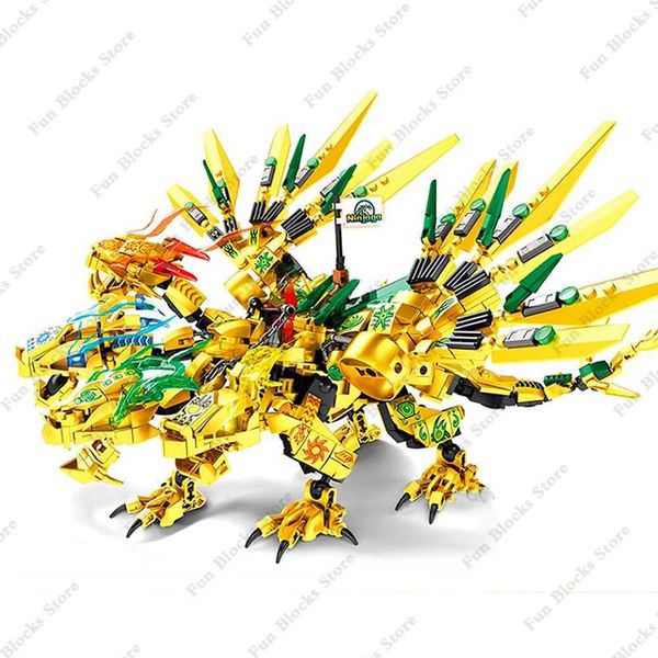 Model Building Kits New Ninja Lloyd Golden Ultra Flying Dragon Building Block Set Fighter Figures Classic Movie Model Brick Toys for Kids Bo