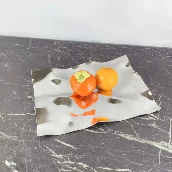 Decorative Plates Metal Plate Stainless Steel Decorative Plate Wavy Fruit Dish Storage Tray Fruit Plates Snack Jewelry Storage Trays CL25012