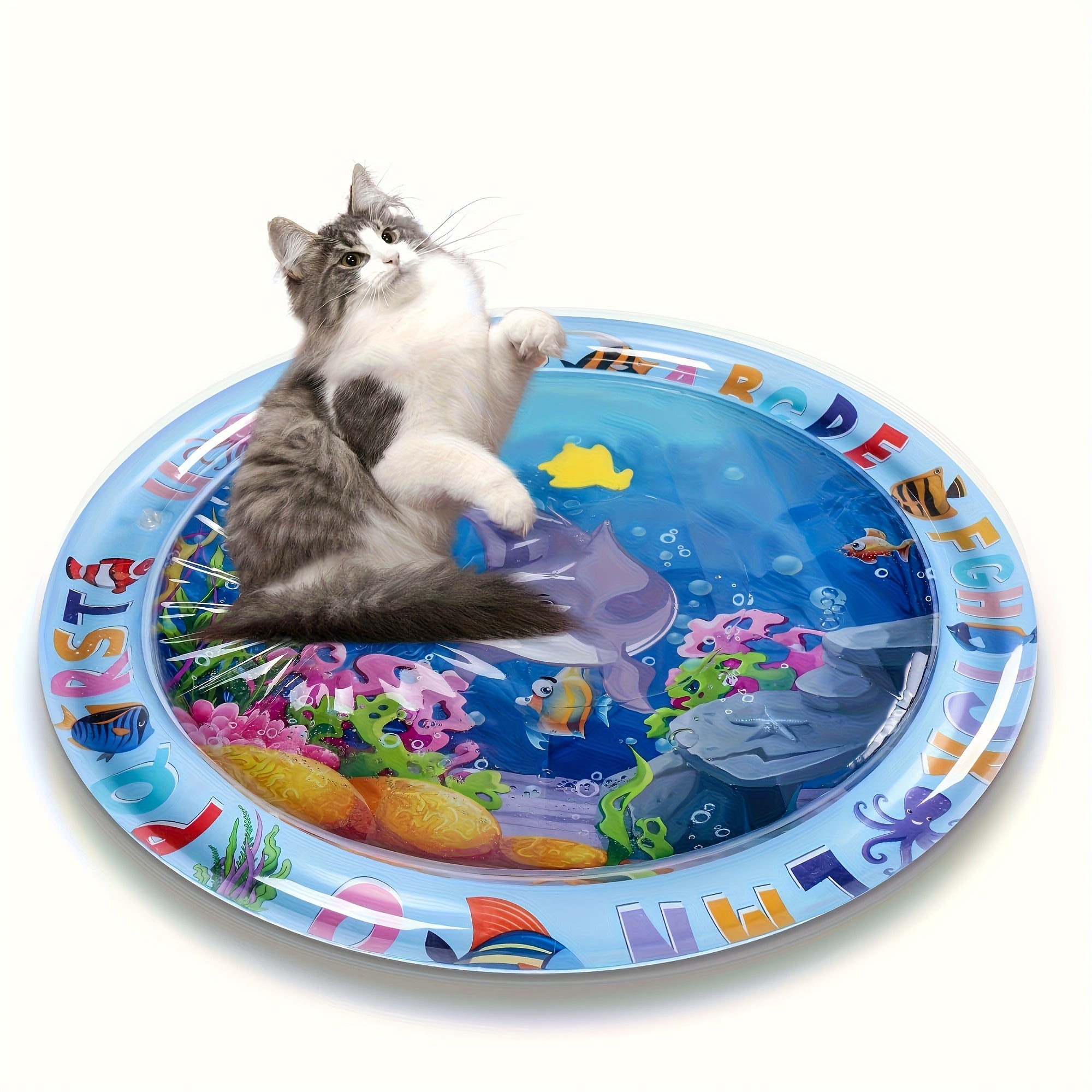 TEMU Durable Whisker Interactive Cat Water Play Mat - 1pc Ocean Theme Splash Pad With Cartoon Animal Print - No Battery Needed, Water Toys For Indoor