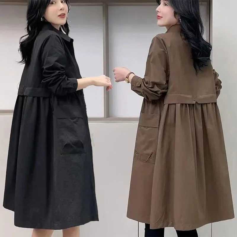 Large Size Windbreaker Jacket Women Long 2024 New Coat Middle-Aged Mothers Outerwear Casual Western-Style Shirt Thin Female TopX240921