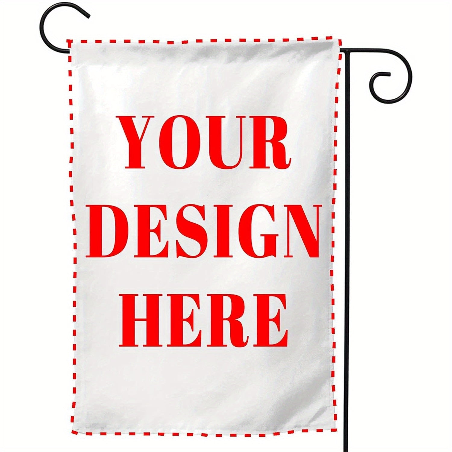 TEMU 1pc Custom Garden Flag - Personalized Wall Decor, Durable Polyester Material, "your Design Here" Text, Red Border, Indoor-outdoor Use, No