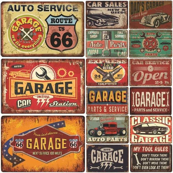 Retro Route Car Metal Tinplate Logo Dad Garage Retro Square People Cave Tire Shop Wall Decoration Art Metal Tinplate Poster W241109